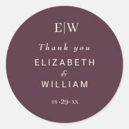 Pegatina Redonda Elegante Laca Sencilla de Cerezo, Boda de Monogram