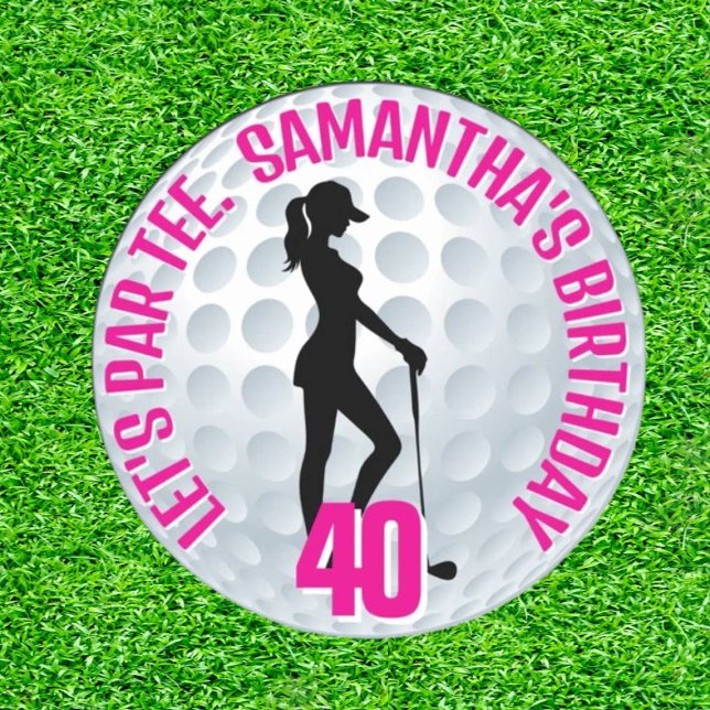 Pegatina Redonda Elegante Lady Golfer Rosa (Swing in Style: The Elegant Pink Lady!)
