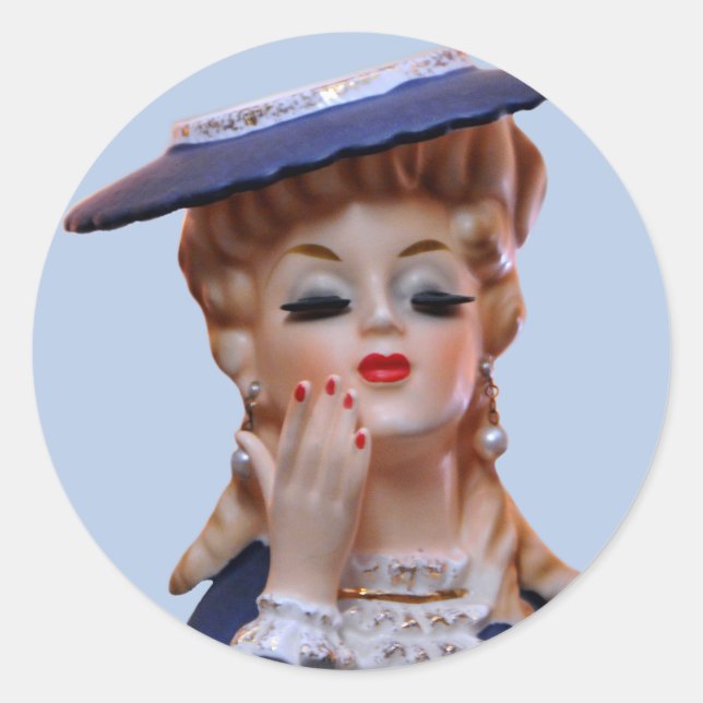 Pegatina Redonda Elegante Lady Head Vase Fancy Gorra Manicure (Anverso)
