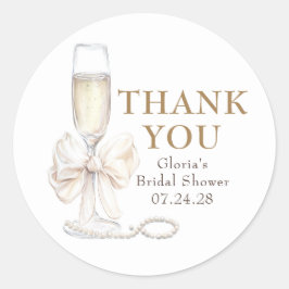 Pegatina Redonda Elegante lazo blanco Prosecco Despedida de soltera