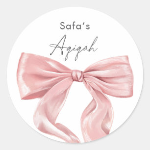 Pegatina Redonda Elegante lazo rosa Aqiqah