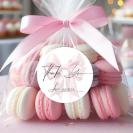 Pegatina Redonda Elegante Lazo Rosa Gracias