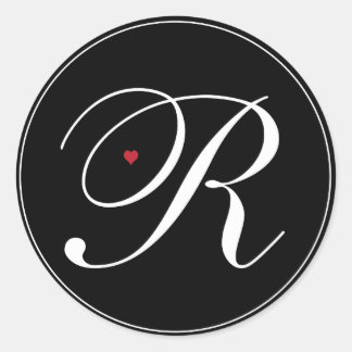 Pegatina Redonda Elegante letra monográfica R con corazón