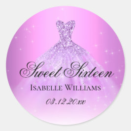 Pegatina Redonda Elegante Lilac Morple Sweet 16