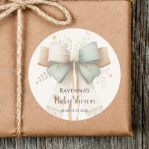Elegante Limpio Crema Parche Bow Salvia Baby Showe