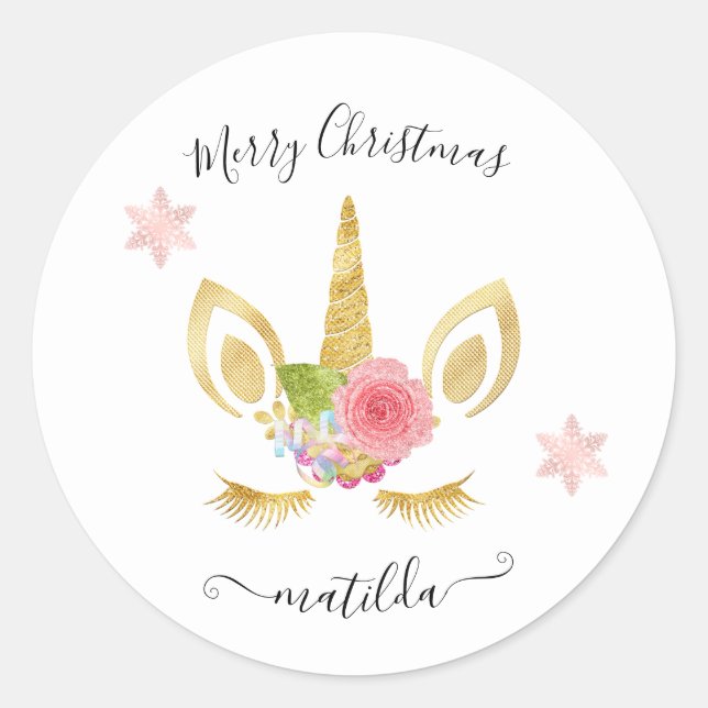 Pegatina Redonda Elegante lindo purpurina de oro de Feliz Navidad u (Anverso)