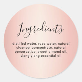 Pegatina Redonda Elegante Lista de Ingredientes de Oro Rosa de Cali