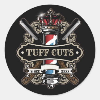 Pegatina Redonda Elegante logotipo de Barbershop Personalize 2