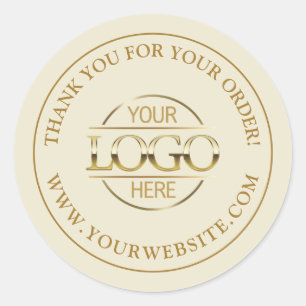 Pegatina Redonda Elegante logotipo de negocio personalizado beige d