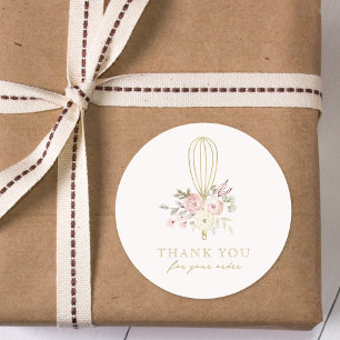Pegatina Redonda Elegante logotipo de panadería floral rústica Grac
