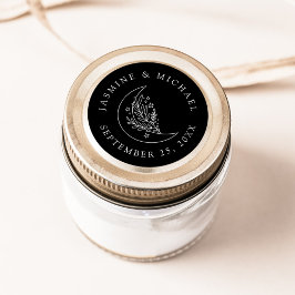 Pegatina Redonda Elegante Luna y Estrellas Favor de la Boda Negra