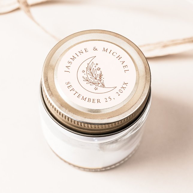 Pegatina Redonda Elegante Luna y Estrellas Favor de la Boda Terraco (Subido por el creador)