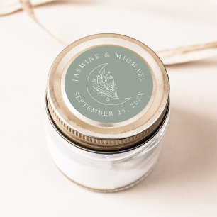 Pegatina Redonda Elegante Luna y Estrellas Sage Green Wedding Favor
