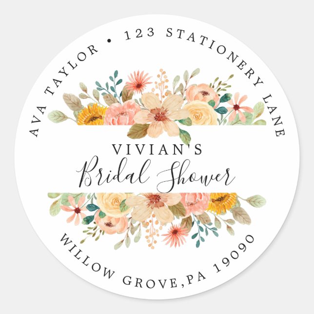 Pegatina Redonda Elegante Magnolia Bridal Shower Dirección de retor (Anverso)