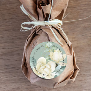 Pegatina Redonda Elegante Magnolia Eucalipto Gracias Boda