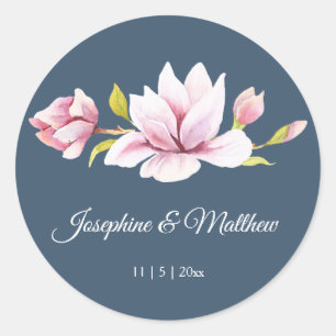 Pegatina Redonda Elegante Magnolia Floral Wedding Stickers