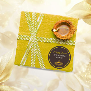 Pegatina Redonda Elegante mandala diya personalizado hindú oro diwa