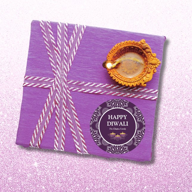 Pegatina Redonda Elegante mandala diyas personalizado hindú diwali  (Subido por el creador)