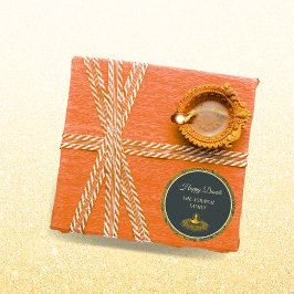 Pegatina Redonda Elegante mandala diyas personalizado hindú oro diw