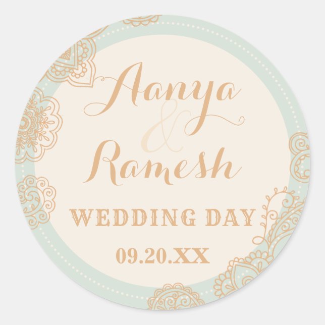 Pegatina Redonda Elegante Mandala Dotted Circle Mehndi Boda (Anverso)