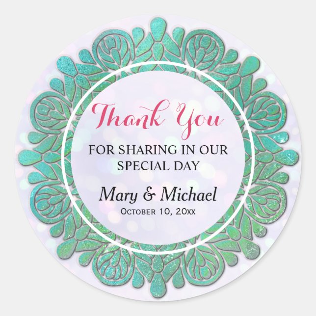 Pegatina Redonda Elegante Mandala moderna y brillante turquesa (Anverso)