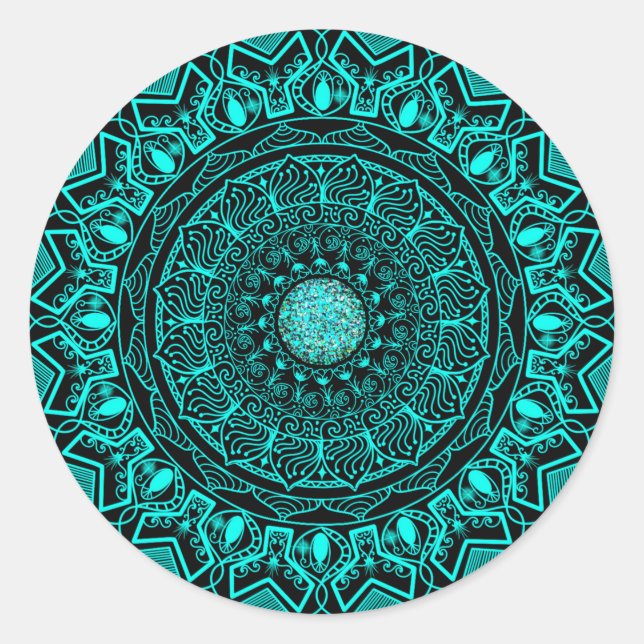 Pegatina Redonda elegante mandala turquesa (Anverso)