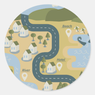 Pegatina Redonda Elegante mapa de viajes de vacaciones de personali