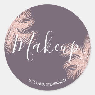 Pegatina Redonda Elegante maquillaje de palmeras con brillo dorado 