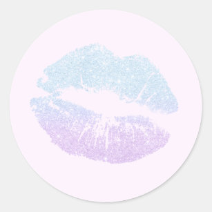 Pegatina Redonda Elegante maquillaje moderno de labios purpurina co