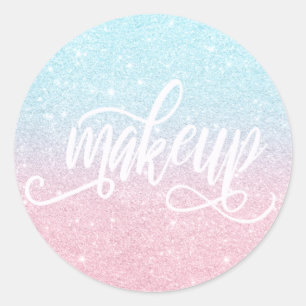 Pegatina Redonda Elegante maquillaje moderno rosa dorado y azul pur