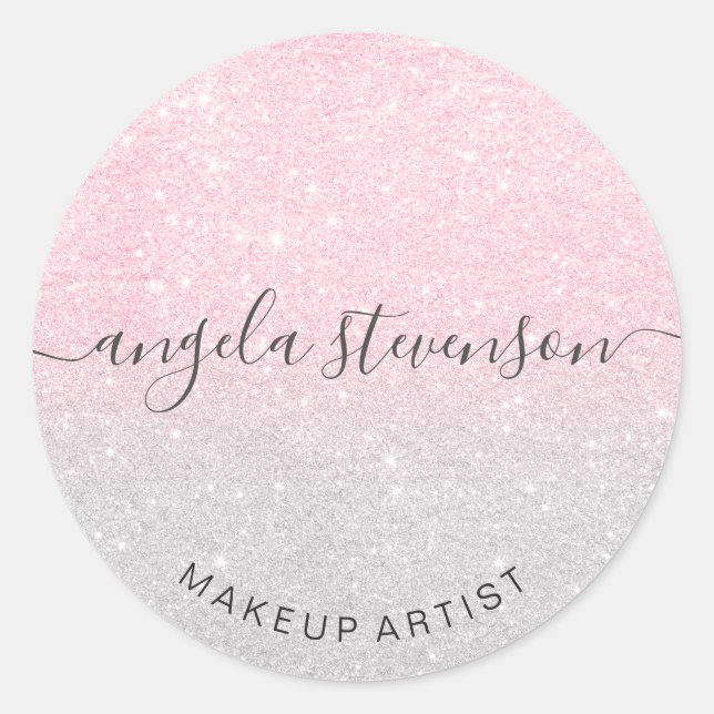 Pegatina Redonda Elegante maquillaje moderno rosa purpurina de oro  (Anverso)