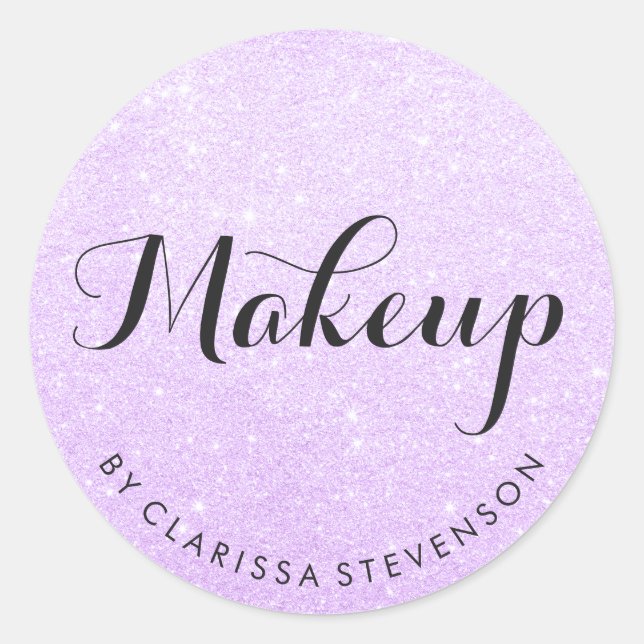 Pegatina Redonda Elegante maquillaje purpurina púrpura moderno (Anverso)