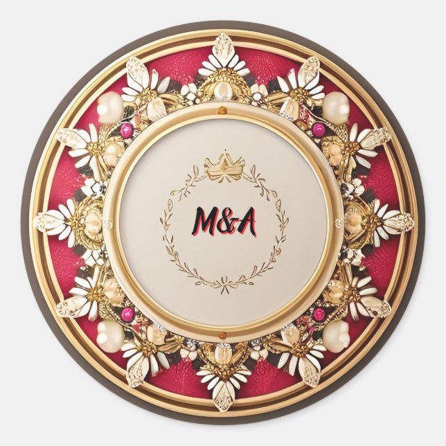 Pegatina Redonda Elegante Marco Circular Dorado (Anverso)