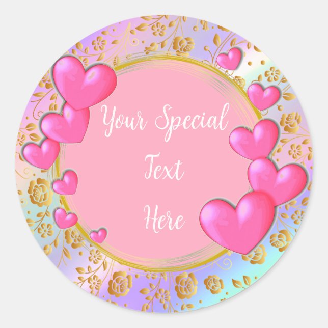 Pegatina Redonda Elegante Marco de Oro y Corazón: para Todas las Oc (Anverso)