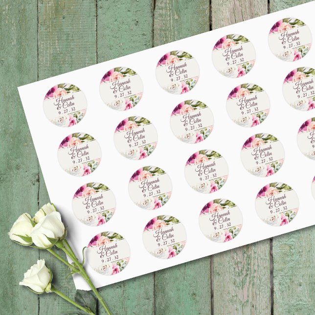 Pegatina Redonda Elegante marco floral rosa Rubor Purple Peach Nomb (Subido por el creador)