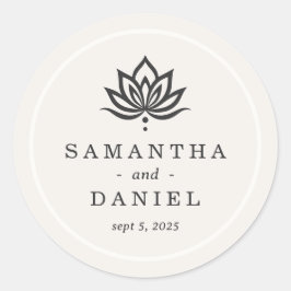 Pegatina Redonda Elegante marfil neutro de flor de loto