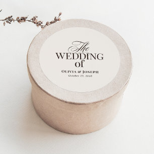 Pegatina Redonda Elegante marfil y marrón Boda neutral de lujo