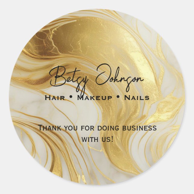 Pegatina Redonda Elegante marfil y oro mareado gracias (Anverso)