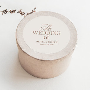 Pegatina Redonda Elegante marfil y taupe Boda neutral de lujo