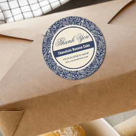 Pegatina Redonda Elegante Marina Clásica Azul Horneado Con Amor