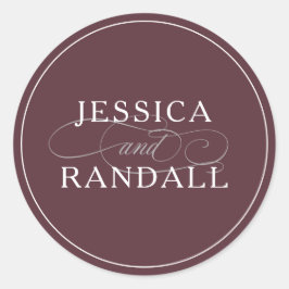 Pegatina Redonda Elegante Marsala Borgoña Novia Roja y logotipo de