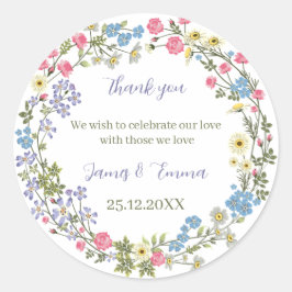 Pegatina Redonda Elegante matrimonio floral personalizado
