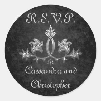 Pegatina Redonda Elegante matrimonio gótico oscuro romántico RSVP