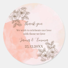 Pegatina Redonda Elegante matrimonio personalizado de flor marrón