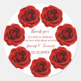 Pegatina Redonda Elegante matrimonio personalizado de flor roja