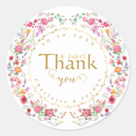 Pegatina Redonda Elegante Meadow Spring Garden Wedding