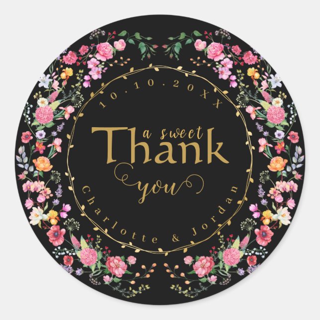 Pegatina Redonda Elegante Meadow Spring Garden Wedding (Anverso)