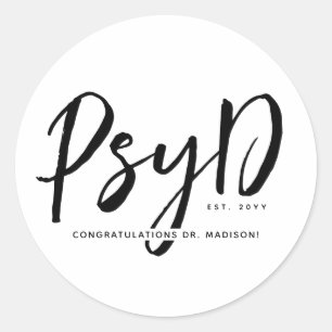 Pegatina Redonda Elegante Médico de Psicología en PsyD
