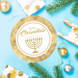 Pegatina Redonda Elegante Menorah Oro Merry Judío Chrismukkah<br><div class="desc">Elegante Oro Menorah Judío Hanukkah Merry Chrismukkah Pegatinas</div>