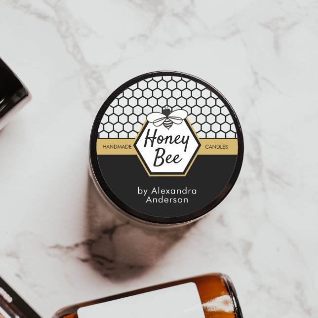 Pegatina Redonda Elegante miel de abeja de miel de abeja negro amar (Elegant Honey Bee Apiary Honeycomb Black Yellow Classic Round Sticker)